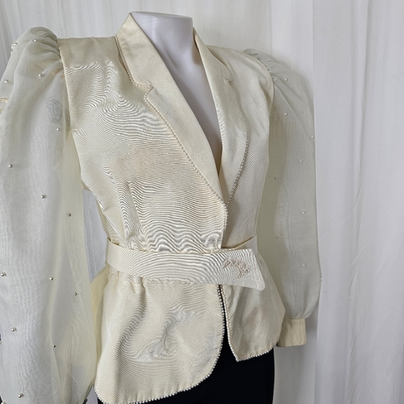 Vintage Nomi Rubinstein ivory puff sheer sleeve embellished jacket medium - Picture 9 of 16